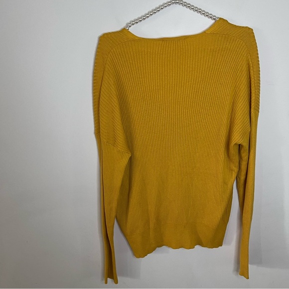 Elodie Mustard Yellow Ribbed V-Neck Wrap Sweater |Size XL| - Picture 5 of 7